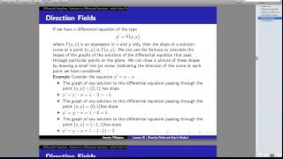 Preview Lecture 18,   Calculus II,, Direction Fields and Euler's Method