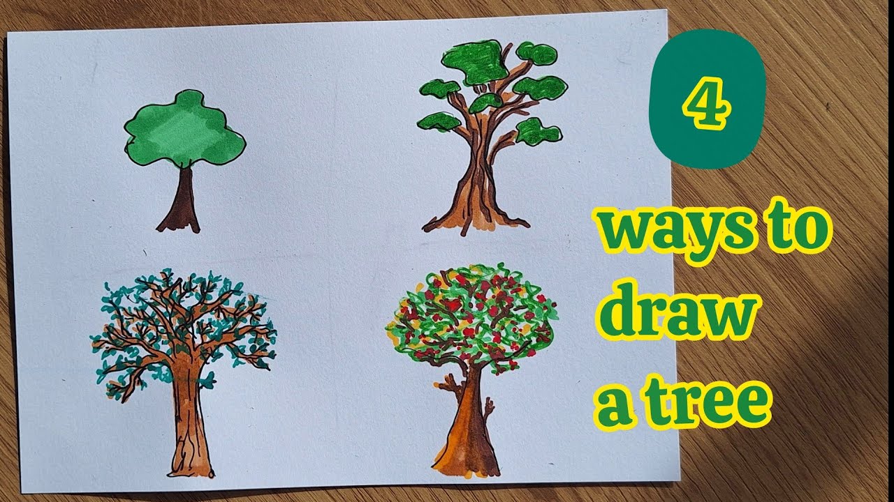 4 EASY Ways to Draw Trees for Beginners |easytutorial 🌳🍃💚
