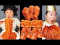Asmr mukbang fire spicy mushrooms fire noodles wrap chicken sausage funny eating
