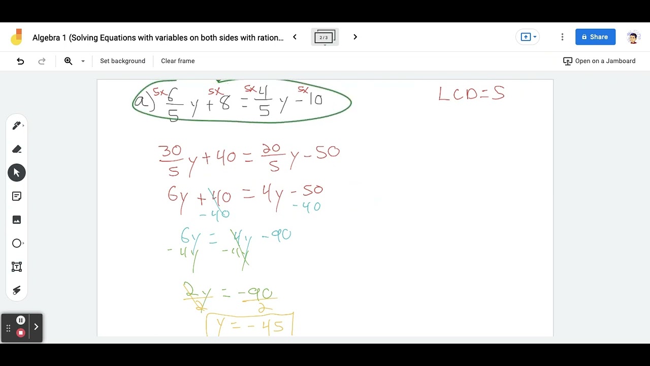 HW Assignment 3 Algebra 1 (Solving Equations with variables on both ...