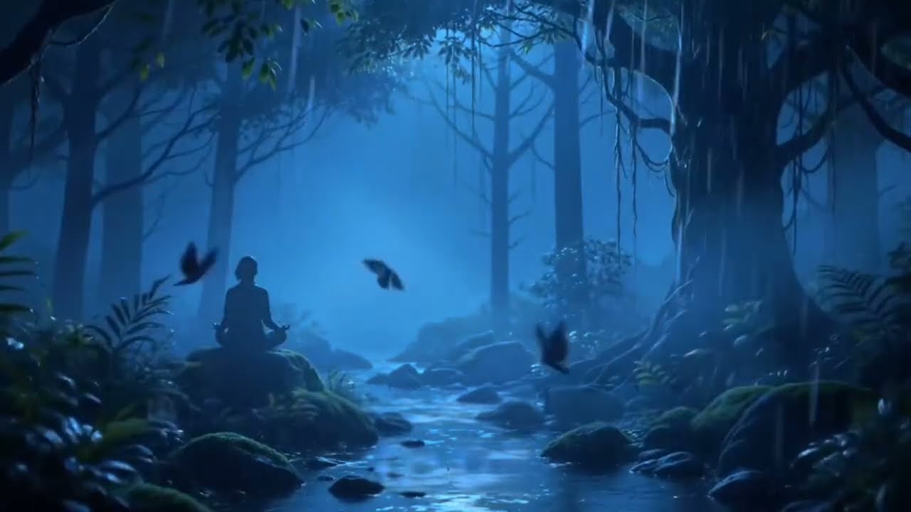 Dark Forest Rain at Night 🌧️ Soft Piano for Deep Sleep