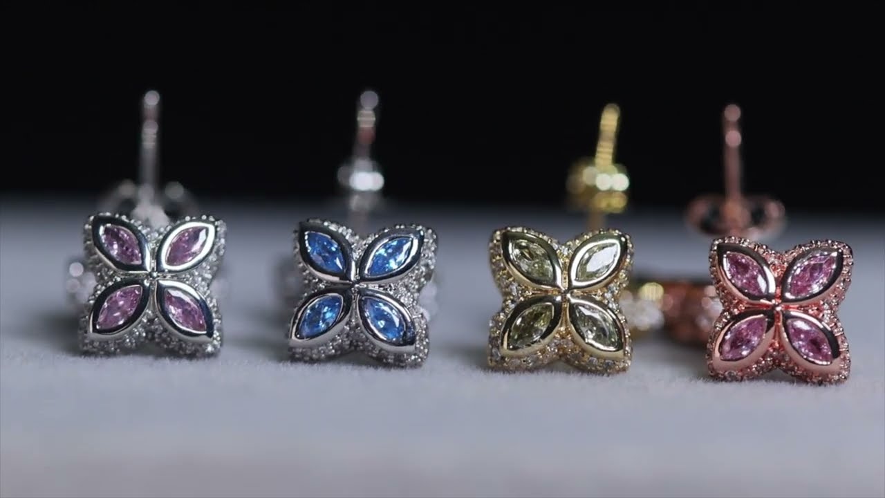 Clover Diamond Earrings, Diamond Clover Ear Studs, Iced Earrings, Clover Earrings, Hip Hop Earrings