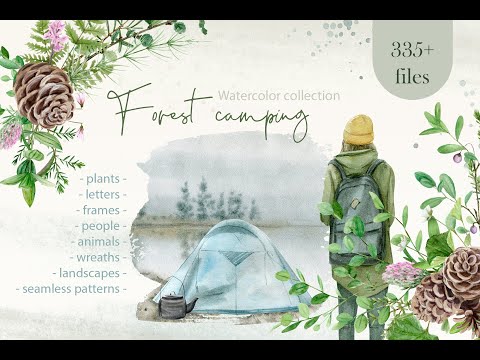 Watercolor Camping Clipart, a Person Illustration by NataliArkushArt (Thumbnail 2 of 24)