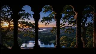 Sunset Through Ancient Stone Columns 🏛️ Forest Lake View | Projector Ambient | No Music | 5 Hours