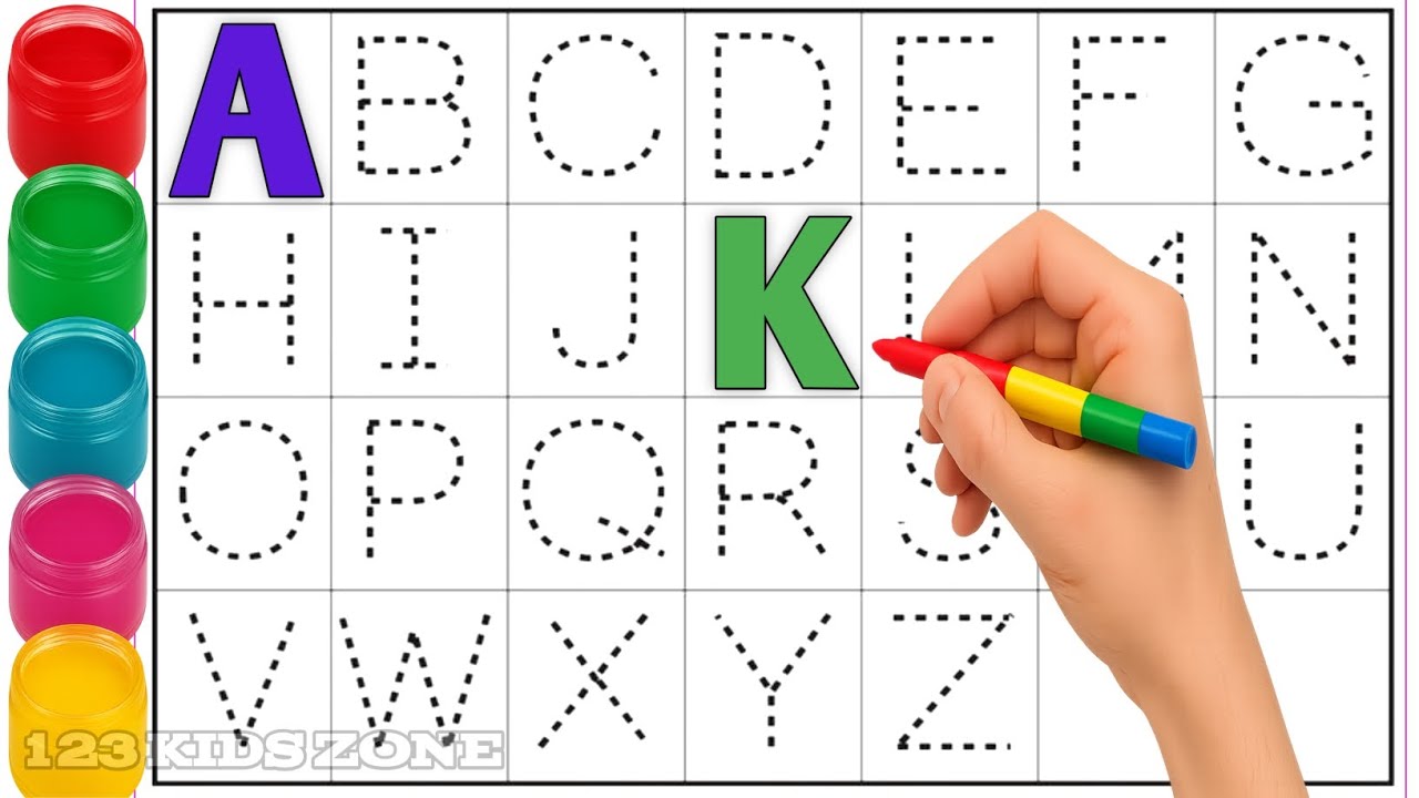 A For Apple, Alphabet, ABCD, ABC song, A to Z, Kids rhymes, Writing along dotted lines 