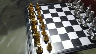 Chess Game Silver Gold Pieces Folding Magnetic Foldable Board Contemporary Set - Black