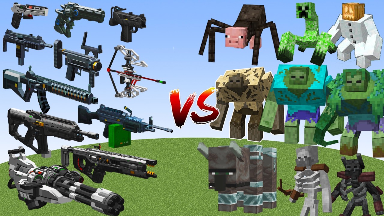 Пистолет TaCZ против всех боссов-мутантов в Minecraft