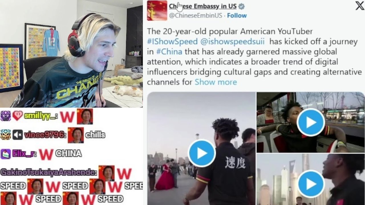 xQc Reacts to Chinese Government Praising iShowSpeed Promoting Positive Relations in China