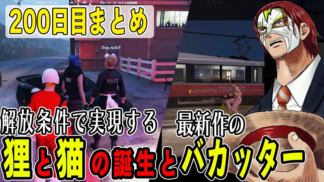 【ストグラ】２００日目まとめ　解放条件で誕生するタヌキとネコのオルカ&ネルとバカッターの最新作が投稿される【ファン太/シャンクズ】