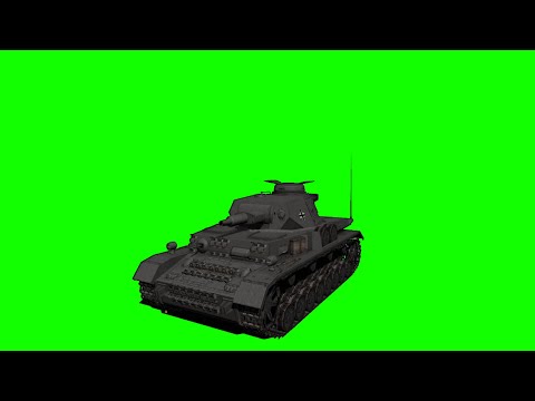 Panzer IV F tank, actor crew and fire 1, green screen
