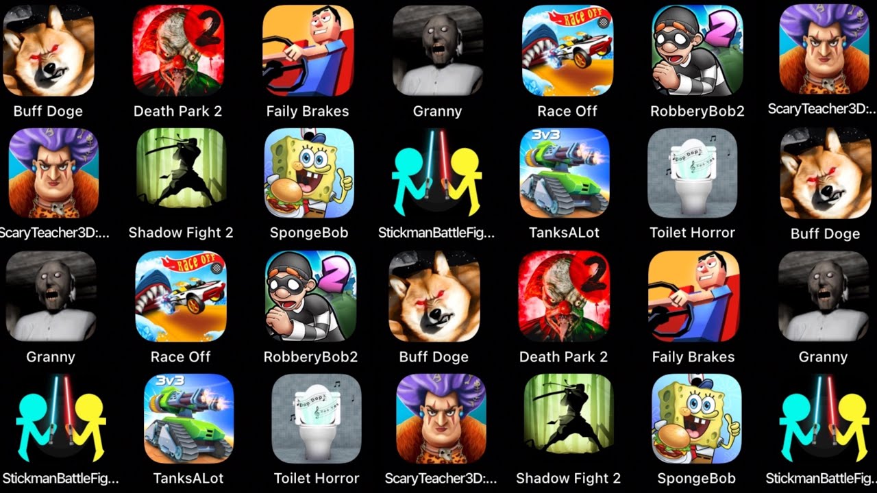 Skibidi Toilet Escape,Scary Teacher 3D,Granny,Death Park 2,Sponge Bob,Shadow Fight 2,Stickman Battle