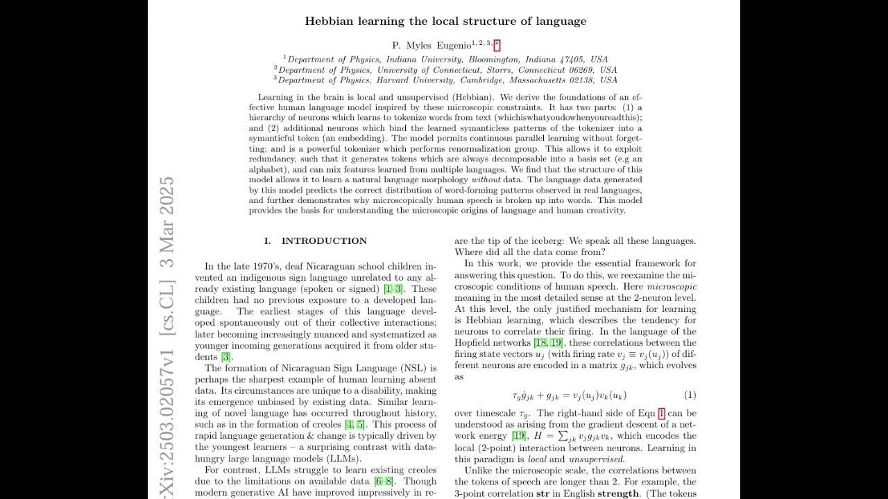 Hebbian learning the local structure of language