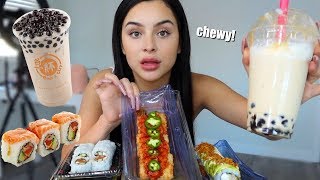 Sushi & Vanilla Latte Boba Mukbang Big Bites