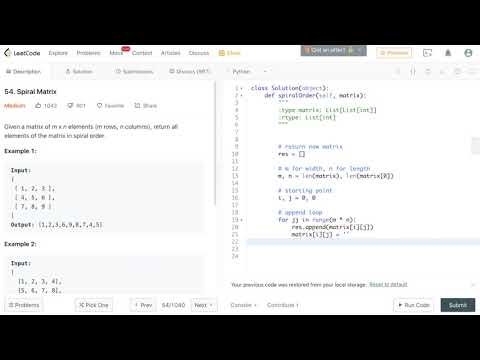 Learning wiz Rita Leetcode54 Spiral Matrix