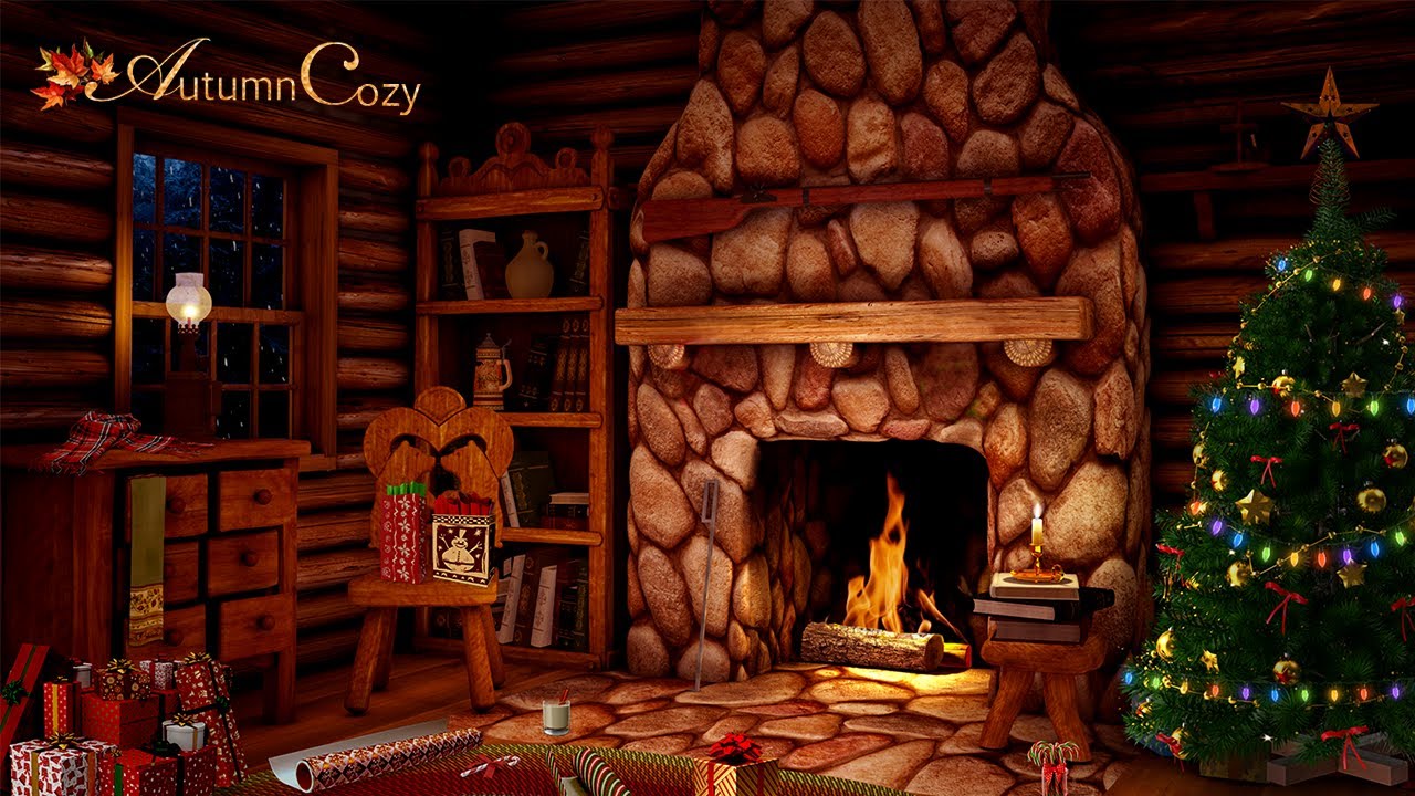 Cozy Christmas Cabin Ambience With Crackling Fireplace Sounds for