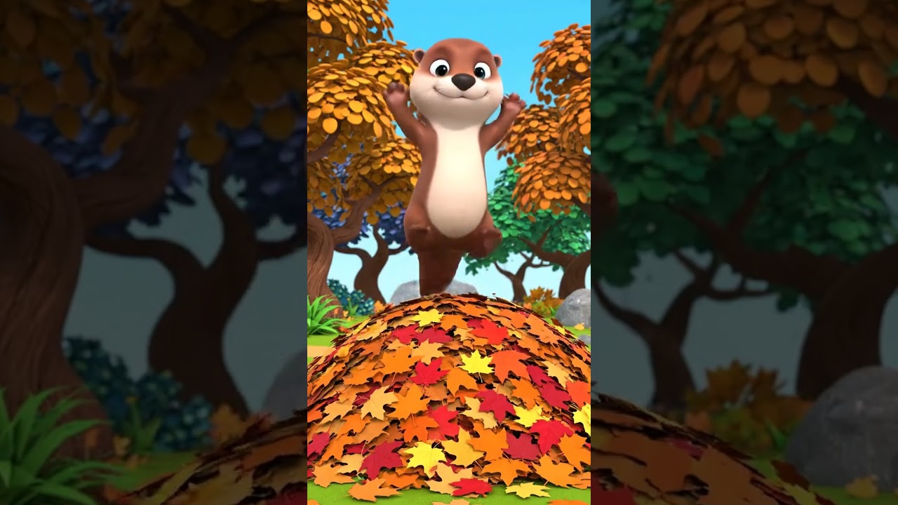 Cartoon 3D Otter Jumping into a Pile of Autumn Leaves | Cute 3D Animation 