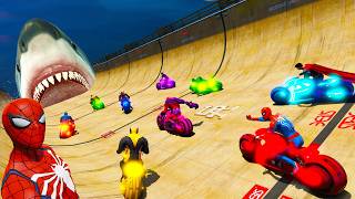 Ragdoll na PAMPA EPICA! Carros BMW, Mini, Motos e Homem Aranha com Amigos Tubarões no mar