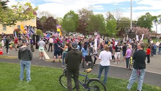Dozens of protesters gather near Gov. Baker's home, call for him to open Massachusetts