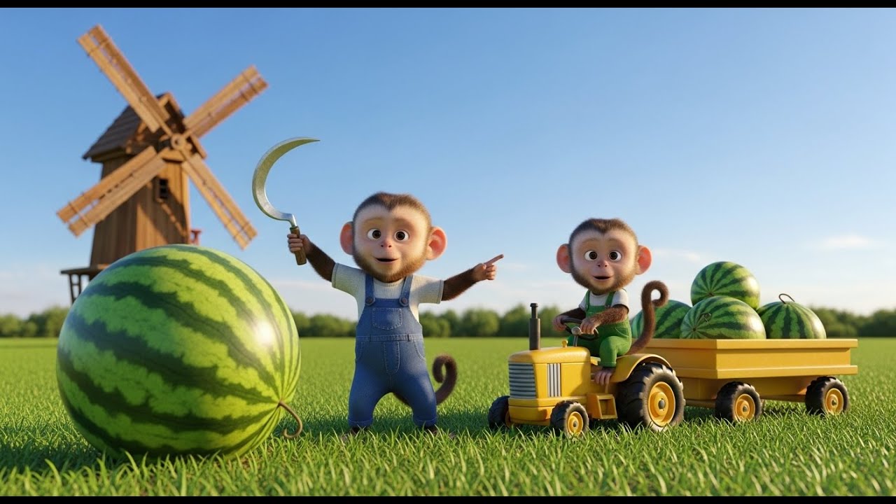 Pip & Finn’s Big Watermelon Harvest 🍉🐒 Two Smart Monkeys Save the Day on the Farm!
