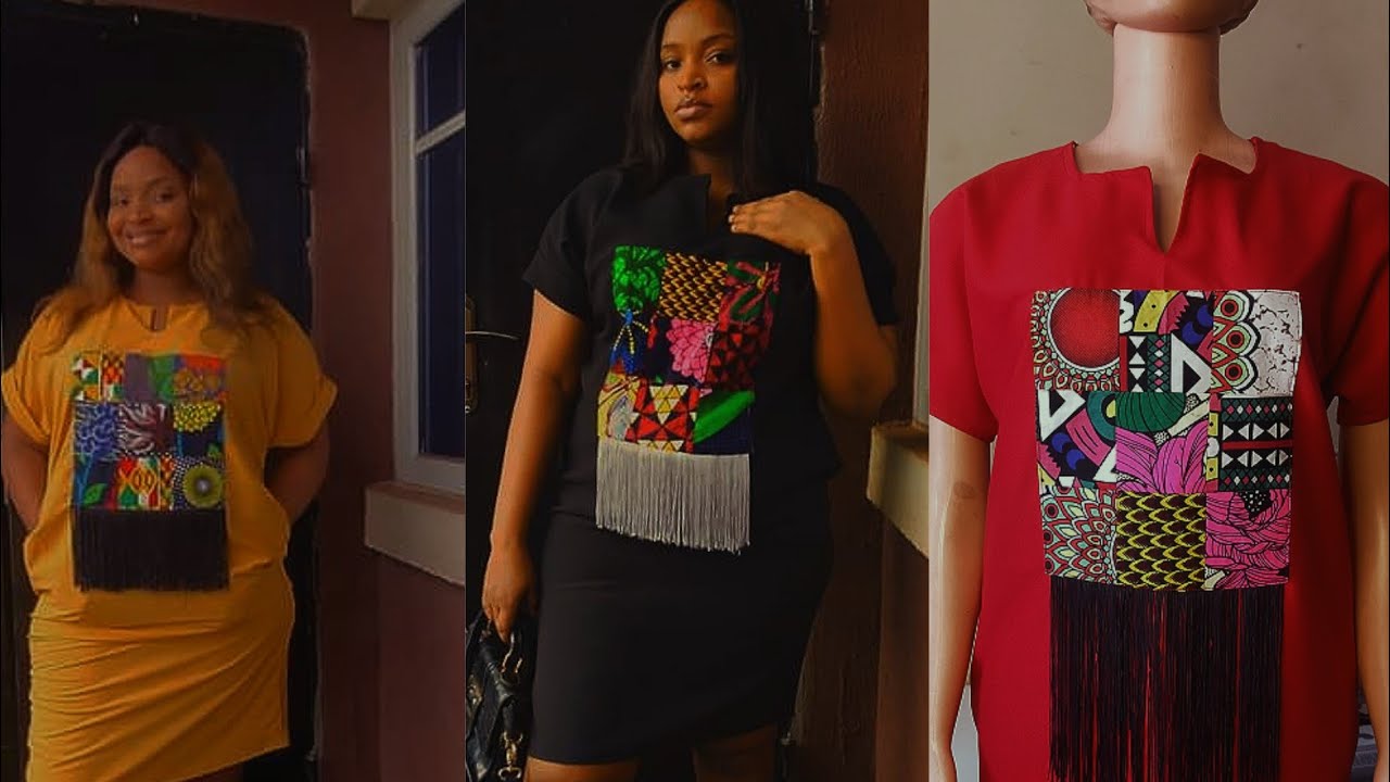 Easy way to make a shift Dress with mixed Ankara pattern on it and