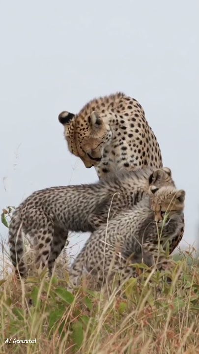 Cheetah Mom Playing with Her Cubs | Beautiful Nature Moment #cheetah #animals #shorts