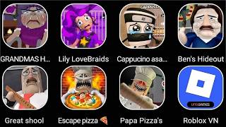 GREAT SCHOOL BREAKOUT!,Escape Papa Pizza's Pizzeria! (SCARY),BEN'S HIDEOUT ESCAPE! (OBBY),ROBLOX..cv