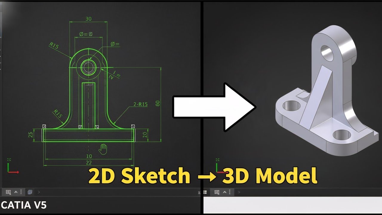 Convert Sketch to 3D Solid in CATIA V5 | Step-by-Step Tutorial
