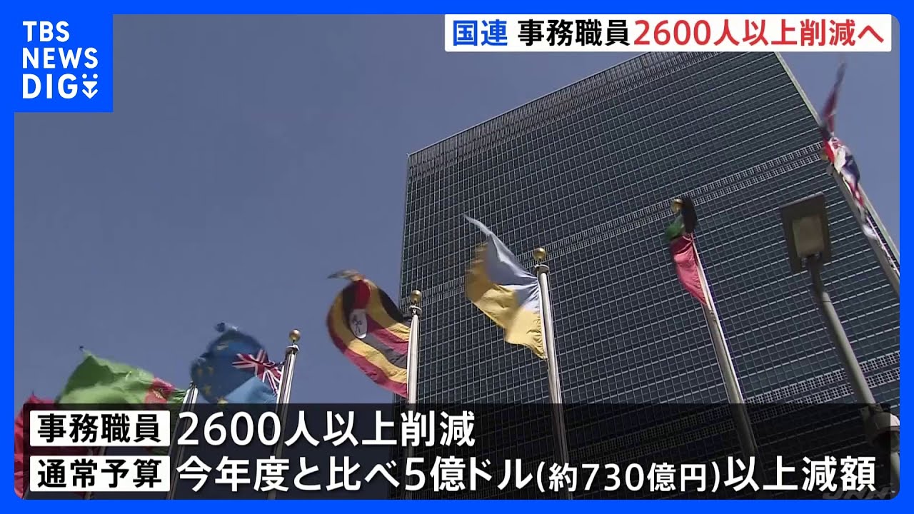 国連　事務職員らの2割近く2600人以上削減へ　組織改革の一環として　通常予算も約730億円以上減額　 背景に米・トランプ政権の拠出金大幅削減など｜TBS NEWS DIG