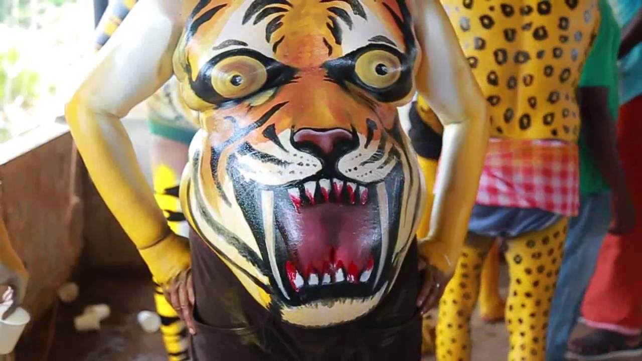 Man to Tiger - പുലികളി ഒരുക്കം -Art of Body Painting Get ready  For Tiger Dance- Pulikali