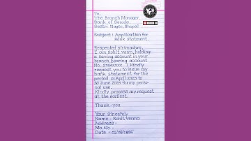 Application for bank statement | Bank statement application | bank application letter hindi |