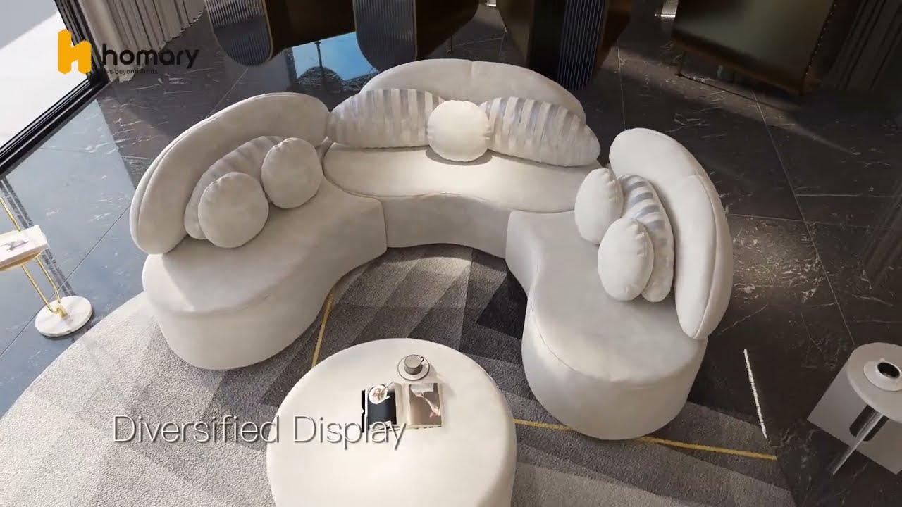 Modern Khaki 4 Pieces Curved Sectional Modular Sofa Velvet Upholstered with Ottoman