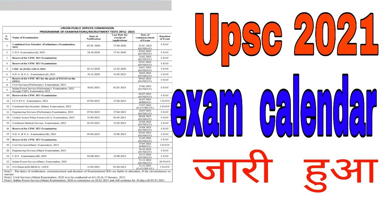 Upsc/ias  2021  yearly  calendar  released ||upsc 2021 exam  calendar
