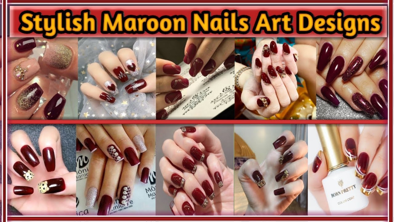 Stylish Maroon Nails Art Designs| Bridal nail art design 