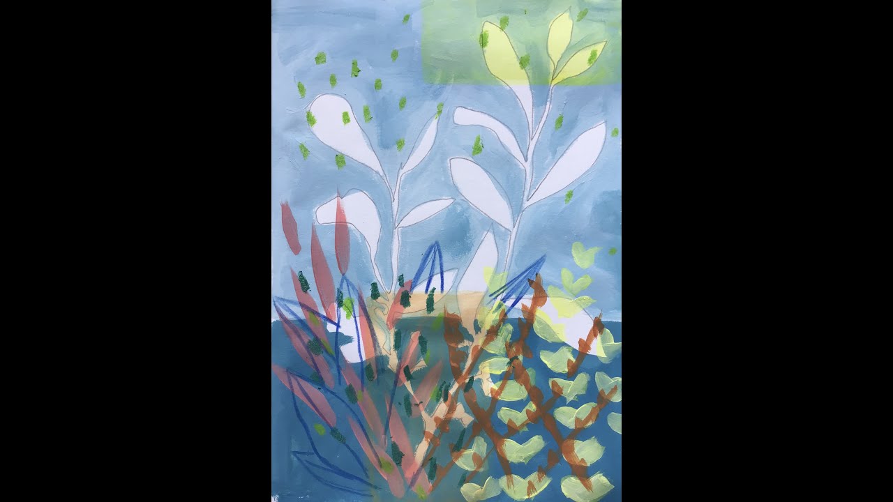 Mixed Media Abstracted Plant Painting Timelapse