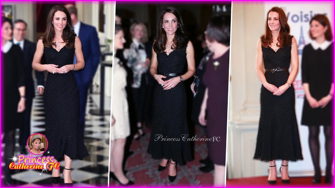 Catherine Glamorous In A Black Calf Skimming Gown With Over-Sized Pearls At Reception