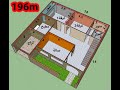 تصميم منزل مساحة 196 متر ابعاد 14 متر على 14 متر الطابق الارضي 