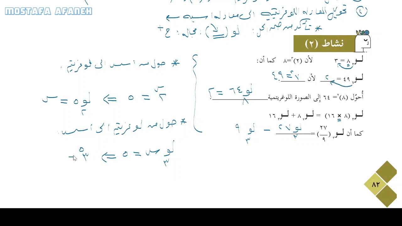 المعادلات اللوغريتمية ج1 للتوجيهي الادبي