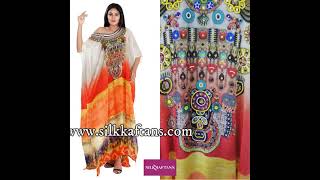Long Kaftan Dress With Sunset Colours And Digital Print Beautiful Kaftan Silk Dress For Women