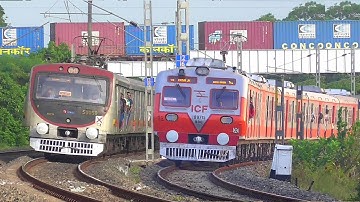 105 Kmph ⚡EMU Trains from 90° Sharp curve | Colorful "VAJRA" & BEML Local trains