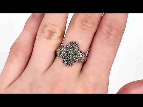 Срібна печатка з золотом Спаси и Сохрани Ю295к розмір 17, видео 1