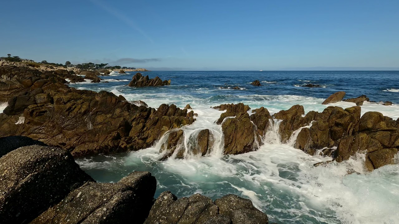 Relaxing & Peaceful Ocean Waves Crashing onto a Rocky Shoreline in Pacific Grove, CA