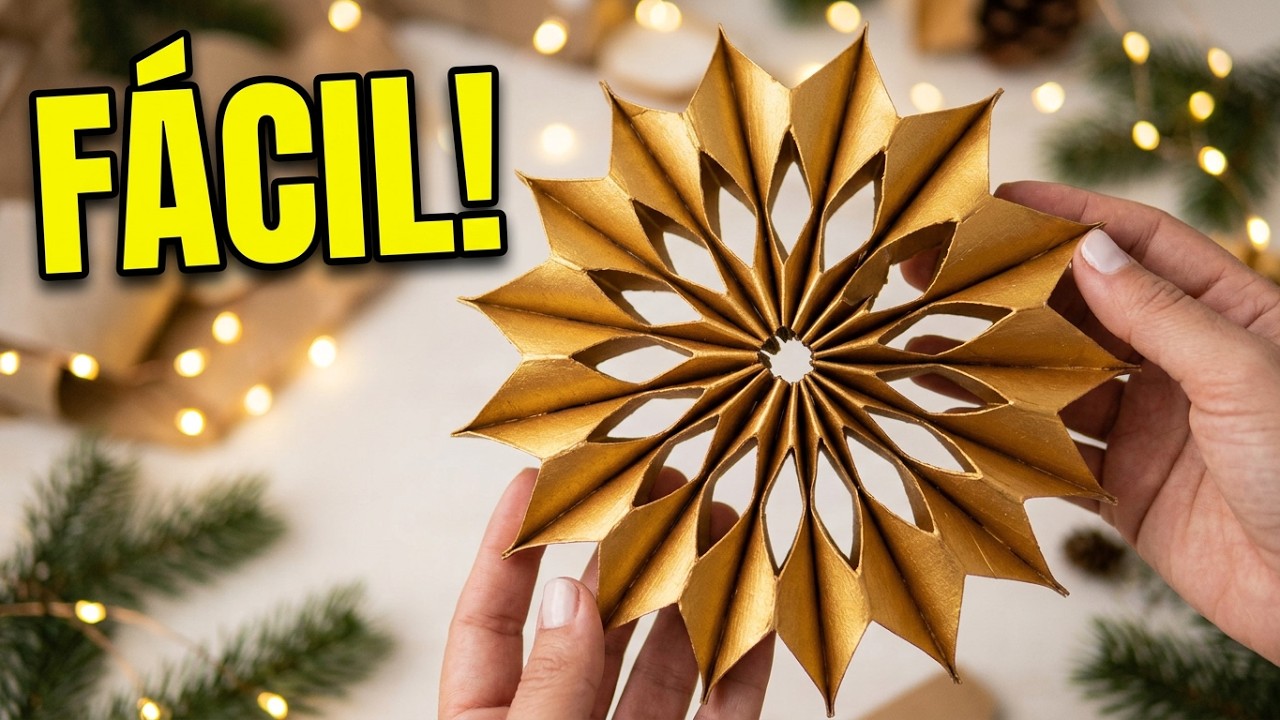 Floco de Natal Estrela, feito com rolos de papel higiênico. Reciclagem ...