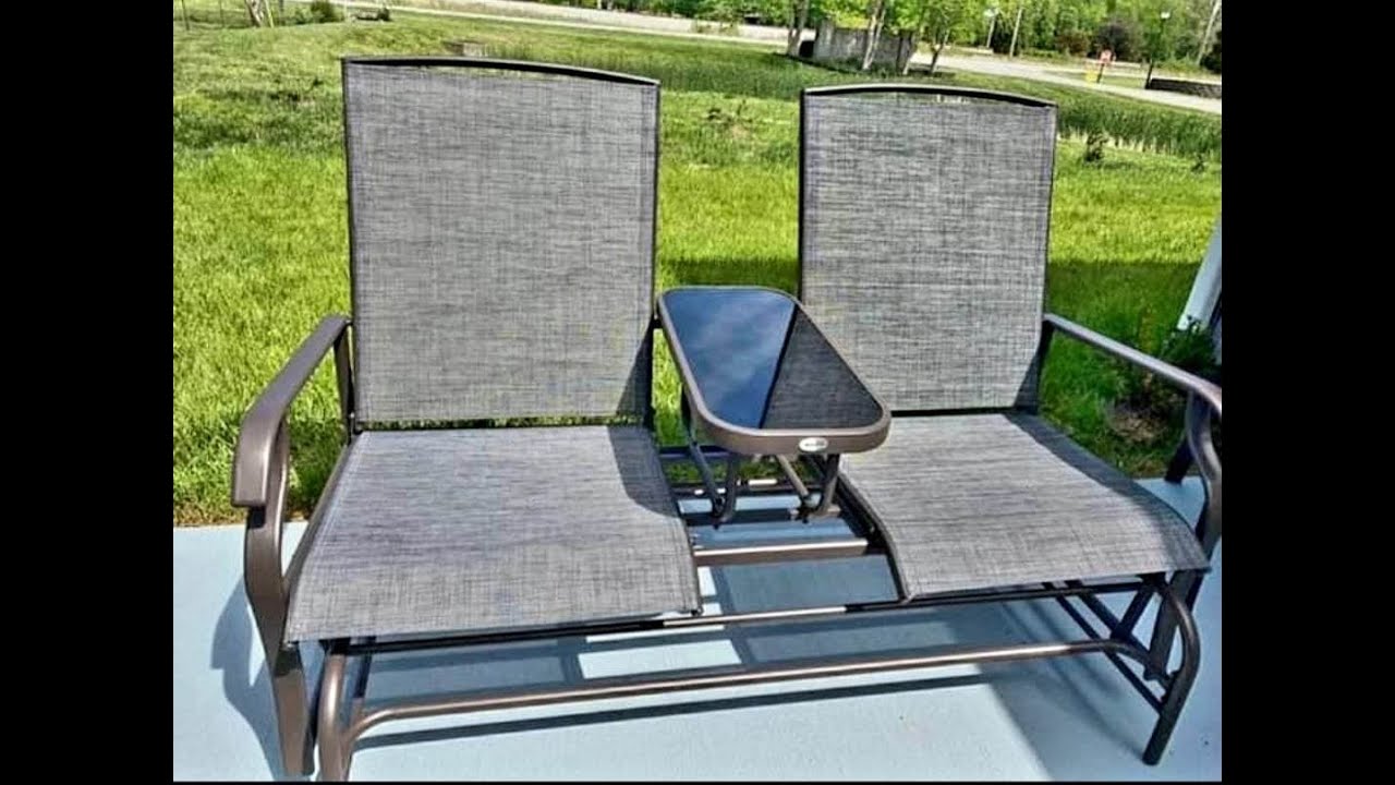 Two Person Outdoor Glider Chair With Table Glider Bench, Weather Resistant, 58"L x 39"W x 27"H