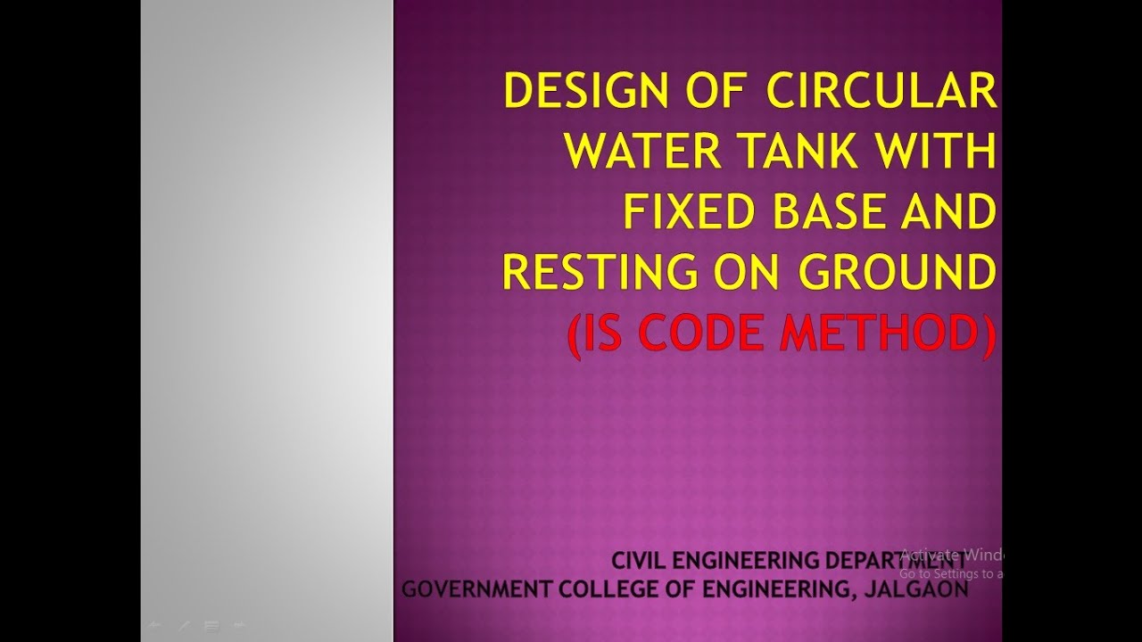 Design of Water tank with Fixed base IS code method
