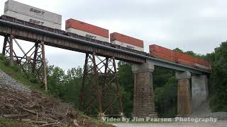 May 17, 2014 - A CSX intermodal freight crosses the Sulfur Fork bridge at Springfield, Tn. May 17, 2014 - A CSX intermodal freight crosses the Sulfur Fork bridge at Springfield, Tn.