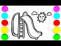 How to draw a Playground with slide and swing | how to draw children park