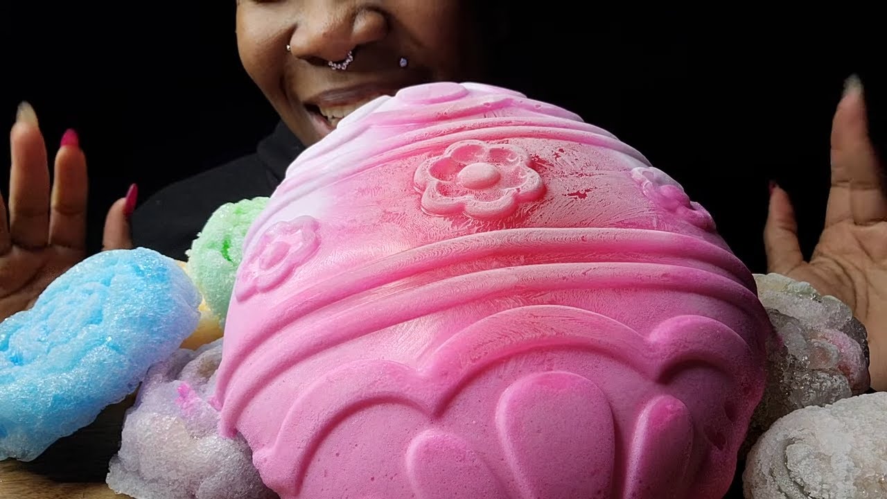EASTER FEAST | FOAM ICE | CRISPY POWDERY ICE | ICE EGGS | #iceeating #asmr #asmrice
