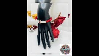 Red Agate & White Jade Charm Bracelet with Silver Rhinestones Jewelry for Women