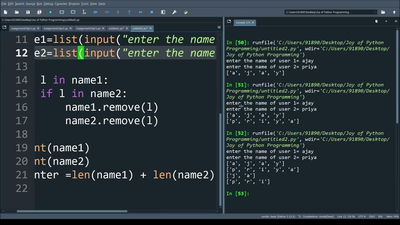 Lesson 24: FLAMES game in python | game of FALAMES using python - YouTube