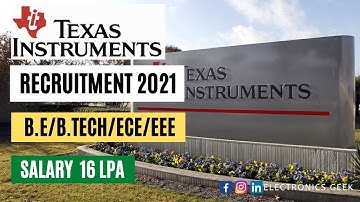 Texas Instruments Recruitment 2021 | Salary 16 LPA | Software Applications | Electronics Geek